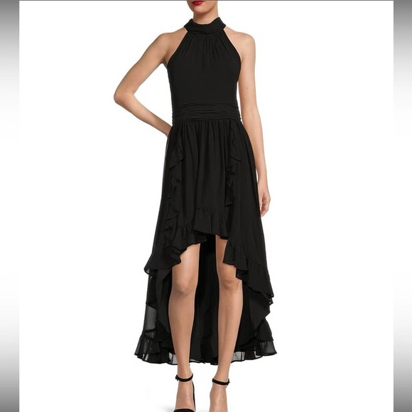 Karl Lagerfeld Dresses & Skirts - Karl Lagerfeld black high low mock neck sleeveless halter top ruffled dress